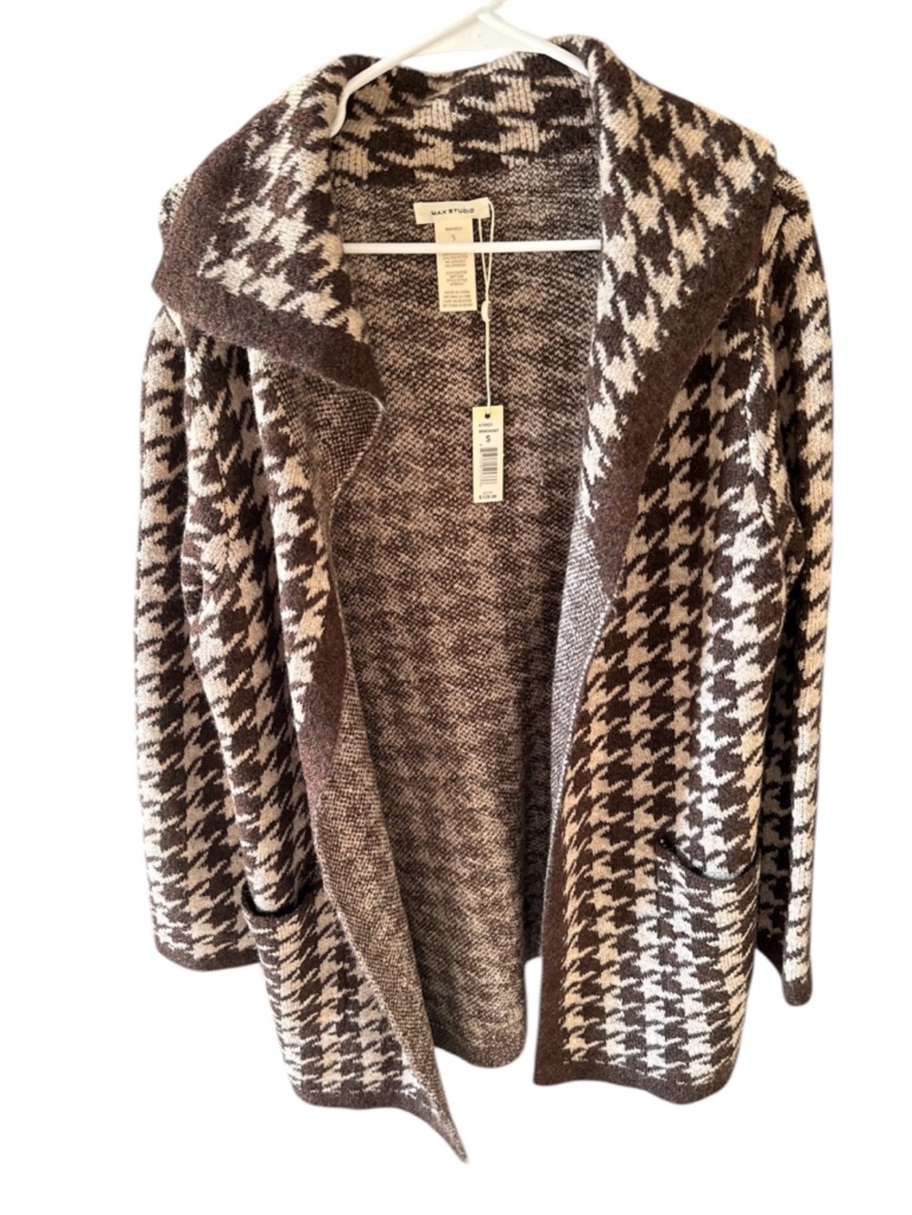Max Studio houndstooth open front cardigan women’s size small NWT
